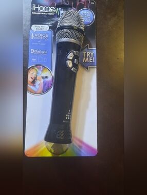 iHome Black Bluetooth Karaoke Microphone with Built-in Lights